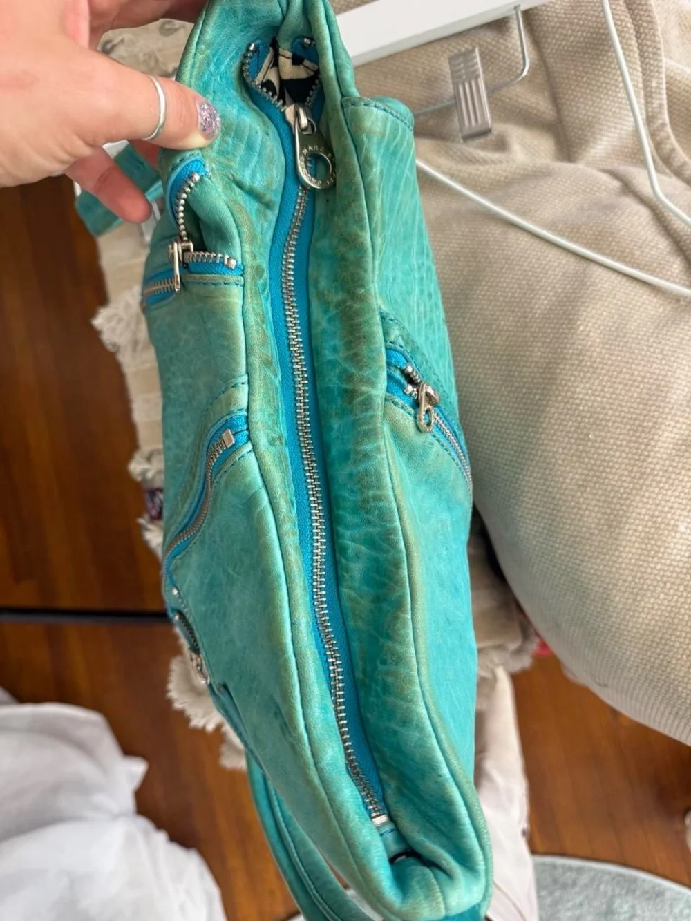 ✿ y2k marc jacobs turquoise leather zip shoulder bag ✿